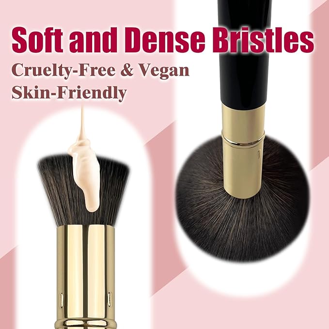 Retractable Kabuki Makeup Brushes 2 Pcs, Powder Brush/Foundation Brush/Blush Brush for Foundation, Powder Blush, Bronzer, Buffing, Liquid, Cream, with Cover