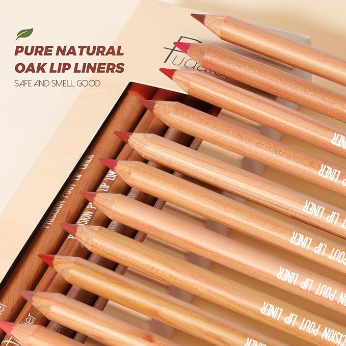 Lip Liner Set, 12Pcs Pure Natural Oak Brown Pink Red Series Lip Liners, Smooth and High Pigmented Lip Makeup Pencil