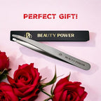 Professional Tweezers - Slant, Durable Lightweight German Stainless Steel, Ultra Precision Tweezers for Eyebrows, Facial Hair, Chin, and Ingrown Hair Removal - Gift (Matte Gray)