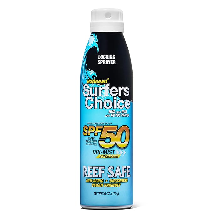 H2Ocean Surfers Choice SPF 50 Spray - Quick-Drying Sunscreen Spray for Tattoo Aftercare & UV Protection - Reef-Safe Sun Protection for All Ages - 6 oz
