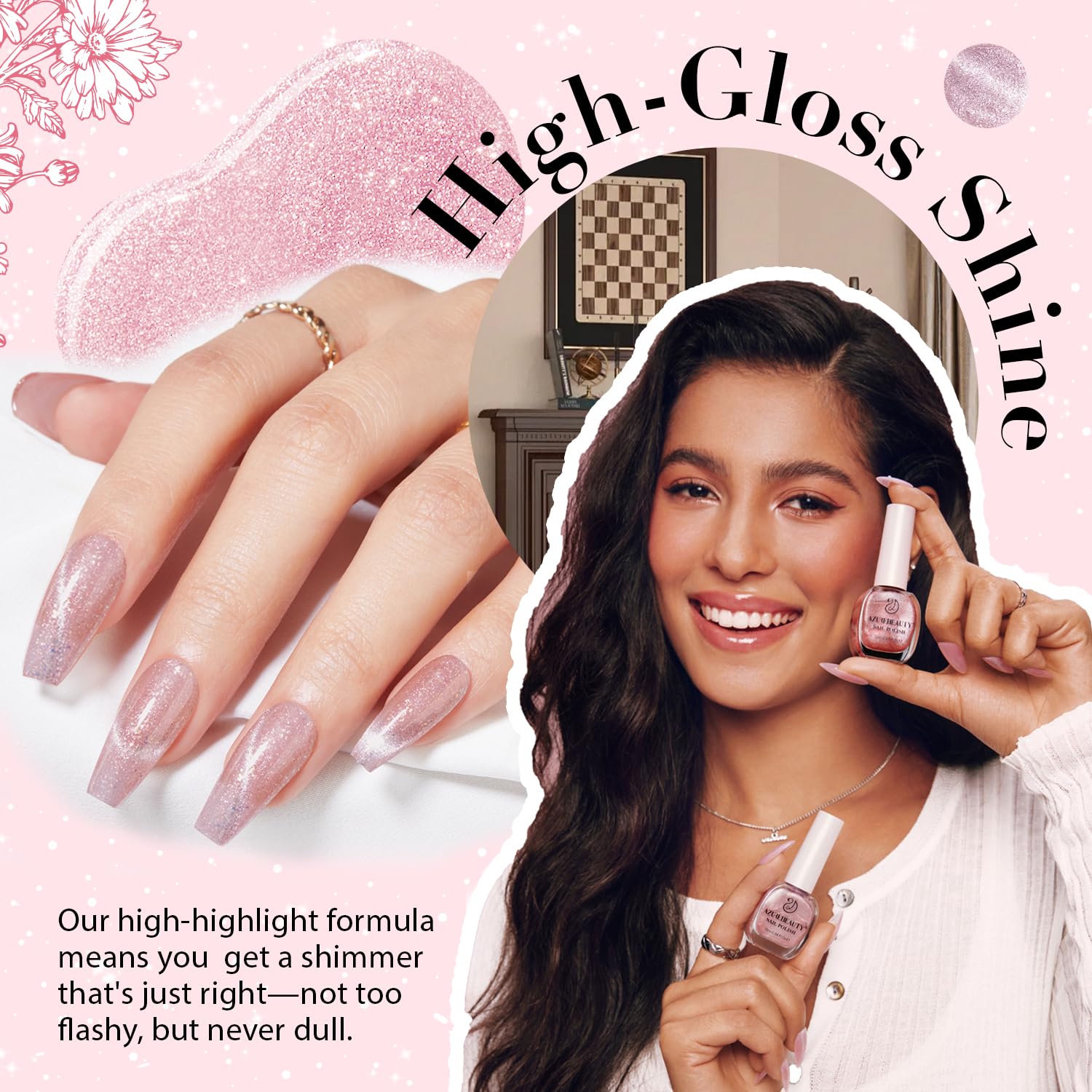 AZUREBEAUTY Cat Eye Nail Polish Quick Dry Nude Glitter Nail Polish Natural Shine Nail Lacquer Salon-Quality for Women Girl Gift Set 1Pcs 0.34 fl oz