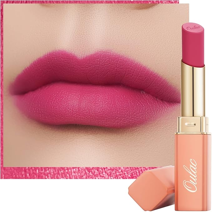 Oulac Rose Pink Matte Lipstick for Women, Lipstick & Blush Duo,Soft Creamy Satin Finish Lipsticks, Moisturising Formula, Rich Color Lips, Highly Pigmented, Rose Oil, Vegan & Cruelty-Free| 3.6g (Y07)