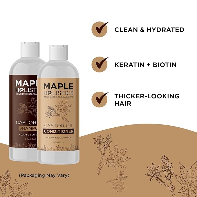 Castor Oil Shampoo and Conditioner Set - Jamaican Black Castor Oil Shampoo and Biotin Collagen Conditioner - Sulfate Free Shampoo and Conditioner for Fine Hair and Dry Scalp Care (Vanilla) -16 Fl Oz