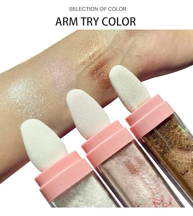 3 Color Glitter Powder Highlighter Makeup, Body Brightens the Natural Three-Dimensional Face Blusher Fairy Highlight Patting Powder.