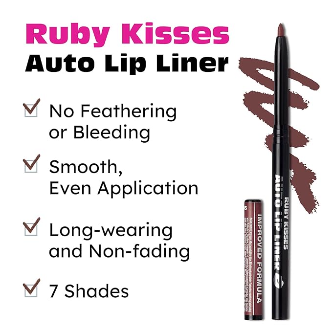 Ruby Kisses Auto Lip Liner Pencil (Cocoa 3 Pack), Long Lasting & Non-Fading, Smooth Application, Non-Feathering with Rich Pigmented Color, No Sharpener Needed, Ideal for Full Lips Look