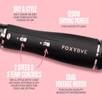 Foxybae Super Styler – 4-in-1 Blow Dryer Brush Set - Diffuser, Blowout Brush, 1.25” Curling Barrel & Drying Cylinder - Voluminous, Frizz-free Hair - Blow Dryer, Straightener & Curler [Black Rose-Gold]