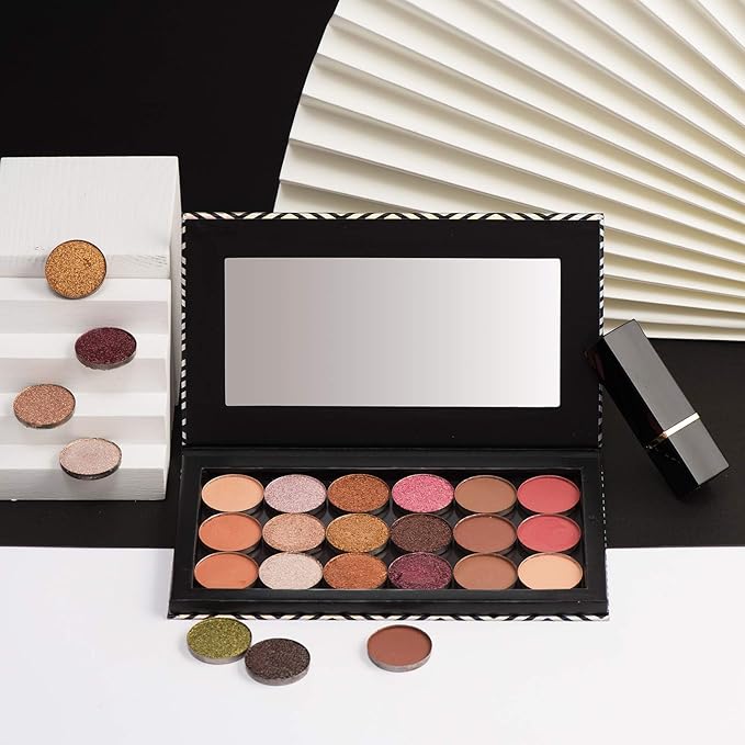 Magnetic Palette Black Empty Makeup Palette with Mirror and 20Pcs Adhesive Empty Palette Metal Stickers for Eyeshadow Lipstick Blush Powder