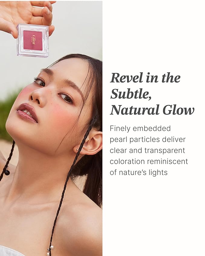 Glint Baked Blush (Strawberry Smoke, 0.08oz) - Long-Lasting, All-Day Face Blush Powder for a Natural Look. Korean Skin Care Makeup. Blendable Color for Eyes, Cheeks & Body.