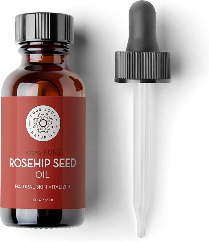 Pure Body Naturals Rosehip Facial Oil, 1 fl oz - for Face, Nails, Hair and Skin - Cold Pressed and Unrefined Moisturizing Oil