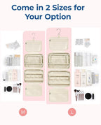 BAGSMART Travel Toiletry Bag with Jewelry Organizer, Hanging Travel Bag for Toiletries, Puffy Makeup Cosmetic Bag Organizer, Carry-on Travel Accessories Essentials, Beige-M