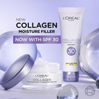 L'Oreal Paris Collagen Moisture Filler Face Cream with Broad Spectrum SPF 30, Anti-Aging Face Moisturizer and Daily Sunscreen For Face, Includes Face Serum Sample, Clear