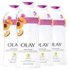 Olay Body Wash for Women, Fresh Radiance, Refreshing & Renewing, Made with Plant Based Cleansers, B3 Botanical Complex, For All Skin Types, Peach & Cherry Blossom Scent, 22 fl oz (Pack of 4)