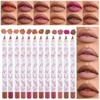 12 Pcs Natural Nude Brown Beige Colors Lip Liner Lipstick Pencils Set for Daily Makeup,Easy to Apply & Remove,Waterproof (set07)