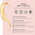 Peony Multi-Use Oil for Face, Body and Hair - Organic Blend of Apricot, Vitamin E Sweet Almond Oil for Dry Skin, Rose Petals & Bergamot Essential Oil - 4 Fl Oz