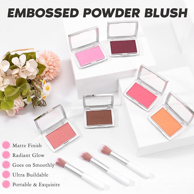 Mahogany Blush Powder Blush for Cheeks with Brush, Matte Blush Palette Blush Powder Face Blusher, Natural Blendable Formula Silky Lightweight Makeup Blush Rubores de Maquillaje, 020#