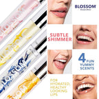 Blossom Moisturizing and Hydrating Shimmer Sparkle Lip Oil with Olive Oil + Grape Seed Oil, Infused with Real Flowers, 3g, Mango