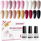JODSONE 10 Color Gel Nail Polish Set with Base Coat and Top Coat Great DIY Salon Home Gift