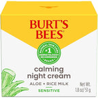Burt's Bees Calming Night Cream, With Aloe and Rice Milk, Face Moisturizer For Sensitive Skin Infuses Skin With Moisture While You Sleep, 98.8 Percent Natural Origin, 1.8 oz. Tub