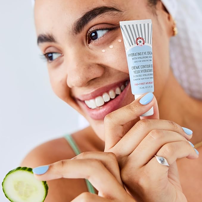 First Aid Beauty - Hydrating Eye Cream with Hyaluronic Acid, Nourishing Eye Cream that Provides 24 hours of Hydration, Helps Smooth Fine Lines, Wrinkles & Puffiness, Safe for Sensitive Skin, 0.5 oz