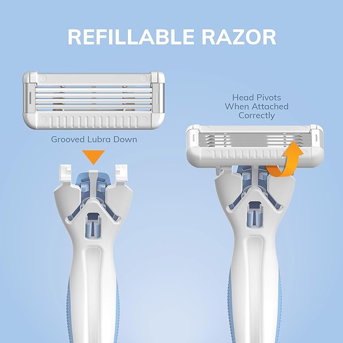 BIC EasyRinse Sensitive Anti-Clogging, Refillable Women's Razors With 4 Blades, 1 Handle and 9 Refill Razor Cartridges Razor Kit