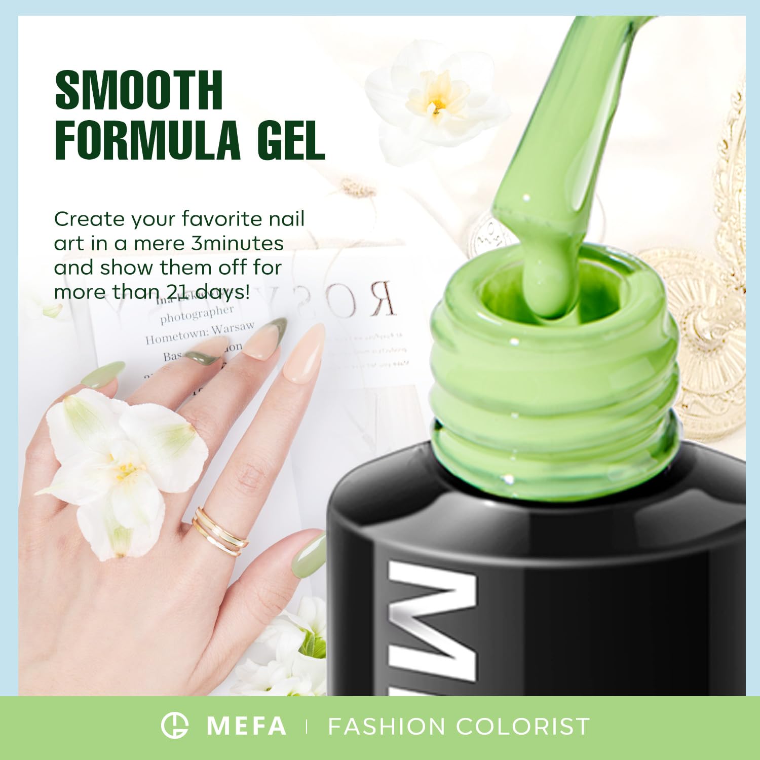 MEFA Green Gel Nail Polish Set 6 Colors, Sage Green Mist Blue Light Grey Dark Olive Shades Earth Tone Gel Polish Matcha Avocado Soak Off Nail Art Design Home Manicure Kit Gifts St. Patrick's Day