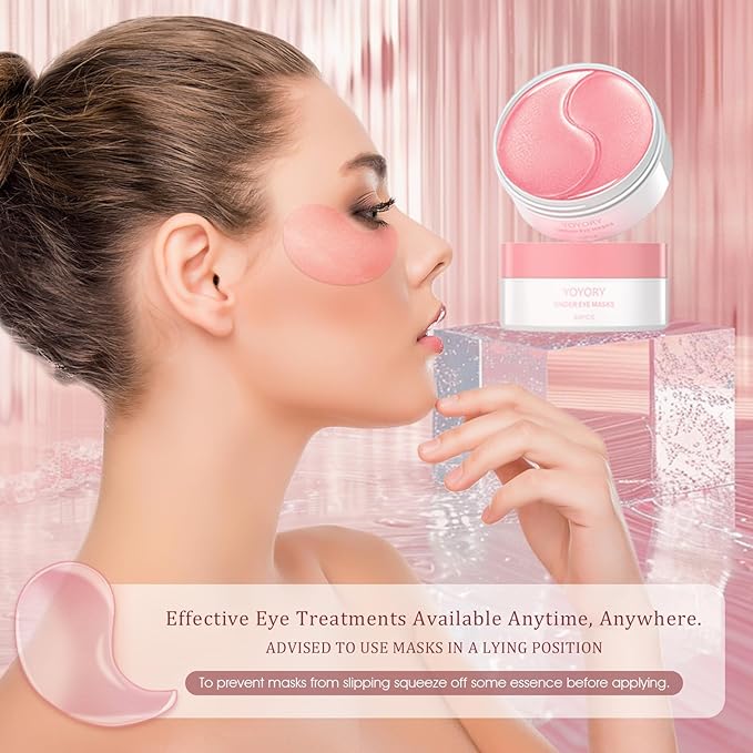 Under Eye Patches Masks - for Dark Circles, Puffiness, Eye bags,and Fine Lines Smoothing Skin Care Treatment with Collagen and Hyaluronic Acid for Women and Men, (60 Pcs) Pink