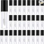 Clear Mini Lip Gloss Tube Empty Lip Balm Containers With Black Lid, 50 Pcs Clear Mini Lip Gloss Containers, 1.2ml/0.04oz Empty Cosmetic Sample Tubes with Black Cap