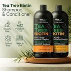 Tea Tree Oil Shampoo and Conditioner Set with Biotin, DHT Blockers, Itchy Scalp Relief, Supports Thicker-Looking Hair, Cleanses Dandruff & Buildup, For Men & Women, Made in USA, 16 fl oz Each