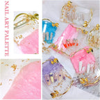 2023 Retro Nail Art Palette, Nail Painting Mixed Color Palette with Leaves Handle, Nail Holder Gel Color Makeup Display Board Pallet (Pink)