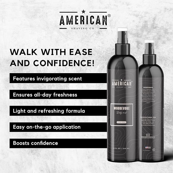 Woodevoke Body Mist For Men 8 oz, Made in USA, Quick Absorption, Quality Potent Ingredients, Long-Lasting, Non-GMO, GMP Certified, Cruelty-Free Products