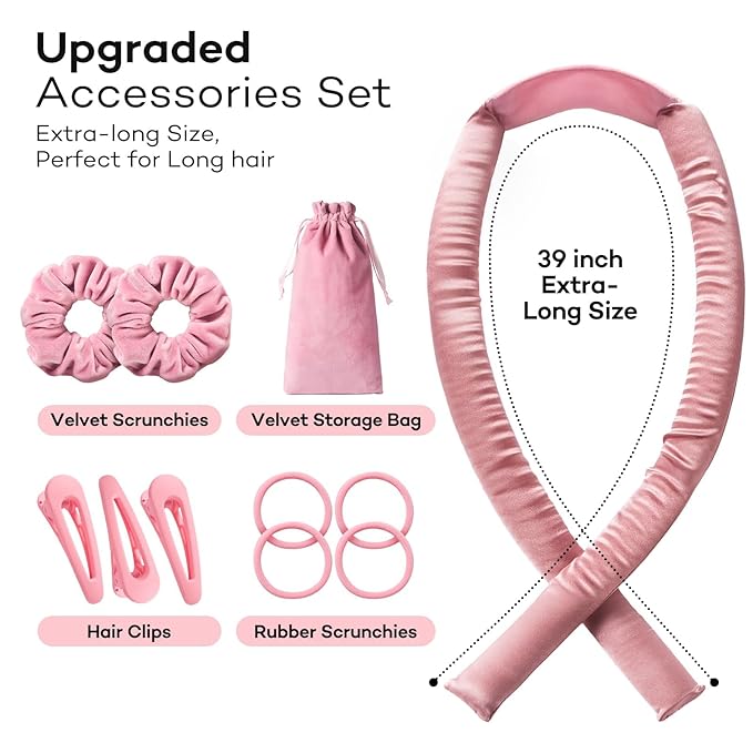 Umisleep 22 Momme 100% Mulberry Silk Heatless Hair Curler Set — Frizz-Free Hair Rollers for Women Long Hair, Overnight Heatless Curls, Upgraded Soft Flat Design with Clips & Scrunchies, Pink