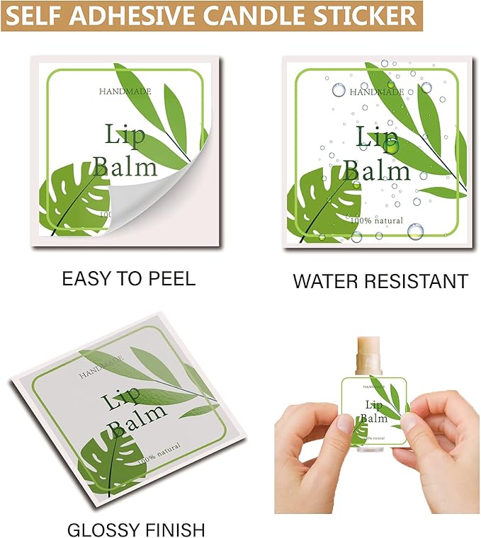 CRASPIRE Lip Balm Labels 80pcs Homemade Container（Leaves-Green）