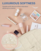 BAGSMART Makeup Bag Cosmetic Bag Wide Open, Beige, M, Wide-open Travel Makeup Bag With Puffy Padded and Rectangular Quilted