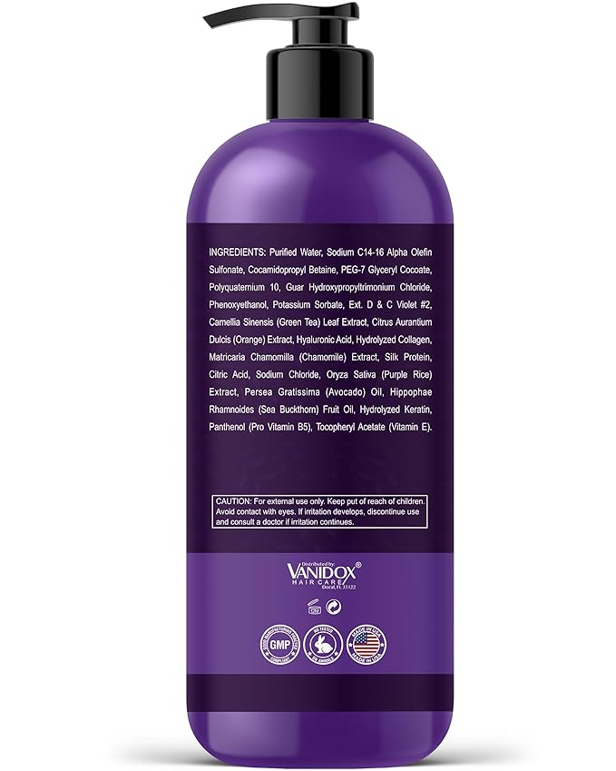 Sulfate Free Brass Toning Purple Shampoo for Blondes, Brown Highlighted, or Bleached Hair, Infused with Purple Rice Extract, Hyaluronic Acid, Vitamin E, and Chamomile Extract (16 fl oz)
