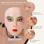Practice Makeup Face, Face Painting Mannequin Head with Stand, 5D Reusable Silicone Makeup Face Practice, Mannequin Head for Makeup with Makeup Kit, Practice Face for Makeup Artist & Beginner, Pink