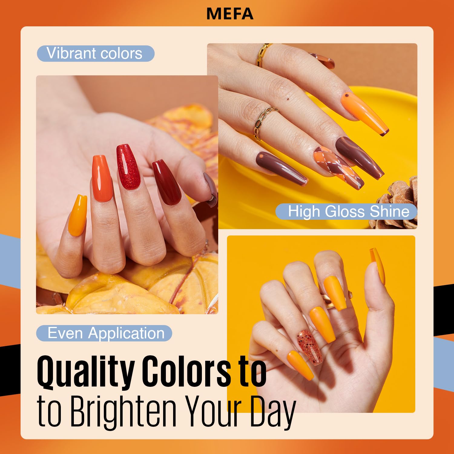 MEFA Fall Gel Nail Polish Set, 12 Colors Orange Burgundy Red Gel Polish Set Flash Dark Red Glitter Nail Polish Shimmer Nude Brown Blue Yellow Nail Gifts for Women Girl DIY Salon Home Spring Summer