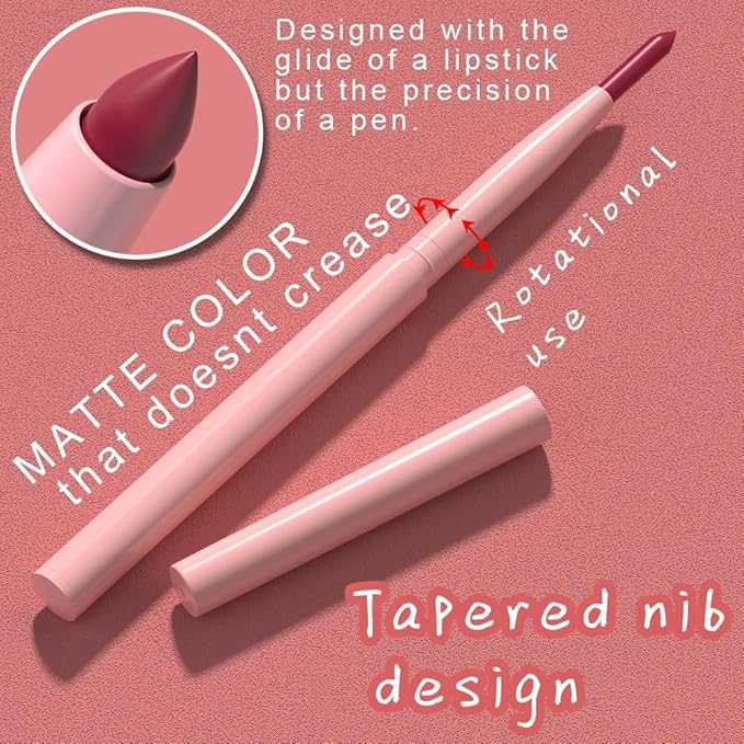 Silky Smooth Retractable Matte Lip Liner Pencil, Ruby Red Lip Liner Long-Lasting Creamy Formula for Shaping & Sculpting Lips, Matte Velvet Pigmented Lip Liner Crayon Lipstick 07#