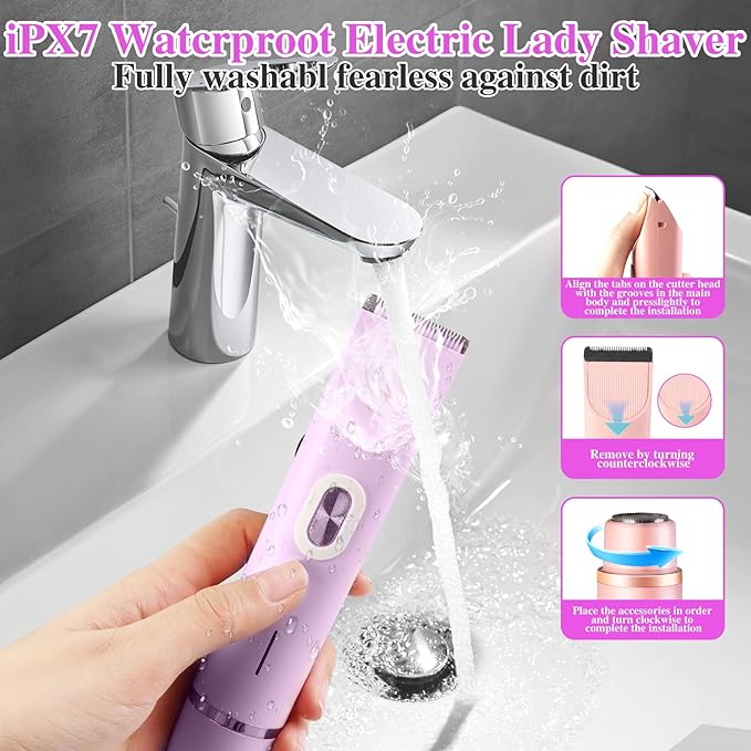 Glow Aura Womens Shaver, Bikini Trimmer for Women, Glow Aura Electric Razor, Comfort 2 in 1 Electric Lady Shaverr, Dual Head Groomer, Glowaura Womens Razor, GlowAura Bikini Shaver(Purple)