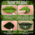 Green Matte Liquid Lipstick Set with Black Eyeshadow Powder, Halloween Goth Lip Gloss Waterproof Longlasting DIY Cute Unique Makeup Lip Stain for Rave Festival Accessories Cosplay Party
