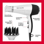REVLON Volume Booster, Hair Dryer with Curl Enhancing Diffuser | Increase Volume, Decrease Frizz and Damage, Fast Drying, 1875 Watts (White)