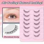 Natural Lashes False 11mm Short Eyelashes Wispy C Curl Eye Lashes Pack with Thin Cotton Band Fake Eyelash 3D Volume For Daily Siligli Lash 7 Pair