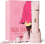 Bikini Trimmer for Women, Dovety 3 in 1 Painless Electric Razors for Women, Rechargeable Pubic Hair Trimmer Electric Shaver for Legs Body Facial Hair, IPX7 Waterproof, Ceramic Blade, USB Charge Dock