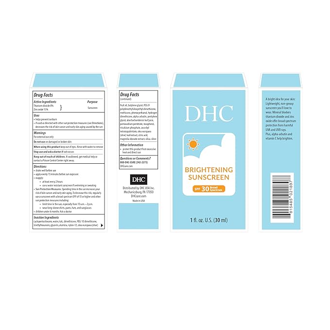 DHC Brightening Sunscreen SPF 30 Broad Spectrum, Mineral-Based, Brightening, Premature aging, Fragrance and Colorant Free, Ideal for All Skin Types, 1 fl. oz.