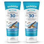Badger Mineral Sunscreen Cream SPF 30, Zinc Oxide Sun Care, 98% Organic, Reef Safe, Water Resistant, Unscented Face and Body Sunscreen Travel Size, 2.9 fl oz, 2-Pack