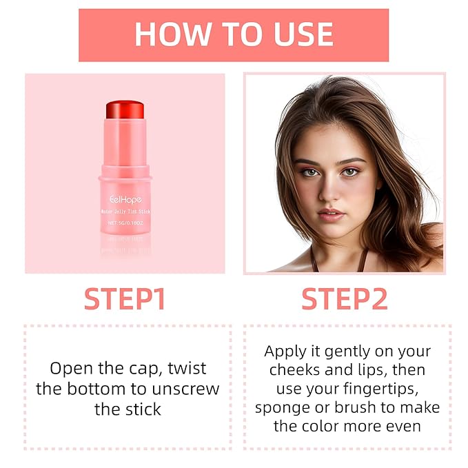 Cooling Water Jelly Tint, Makeup Lip Tint Jelly Blush Stick, Jelly Blush Stick Lip Stain, Sheer Lip & Cheek Stain, 1,000+ Swipes Per Stick, Vegan, Cruelty Free (Coral Color)