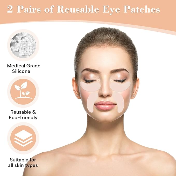 Reusable Silicone Eye Patches Mask Reduce Dark Circles Puffiness or Tired Eyes, 2 Refills Reusable Under Eye Patches for Adults Skincare Eye Treatment with Metal Eye Cream Applicator