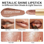 Oulac Nude Lipstick for Women with Metallic 3D Shine Lightweight Hydrating Formula, High Impact Lip Color, Vegan Beauty, Full Coverage Lip Makeup, Christmas Gifts for Women, Sahara Gold(10)