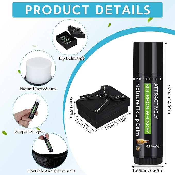 4 Pcs Lip Balm with Gift Box for Men Raffia Grass Organic Natural Beeswax Lip Balm for Father's Day Gifts Women Adults Teens Dry Chapped Lips Care Product