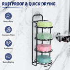 4-Tier Shower Soap Shampoo Bar Holder, Self Adhesive & Freestanding Draining Soap Dish Caddy for Bathroom Wall Accesories Decor Black