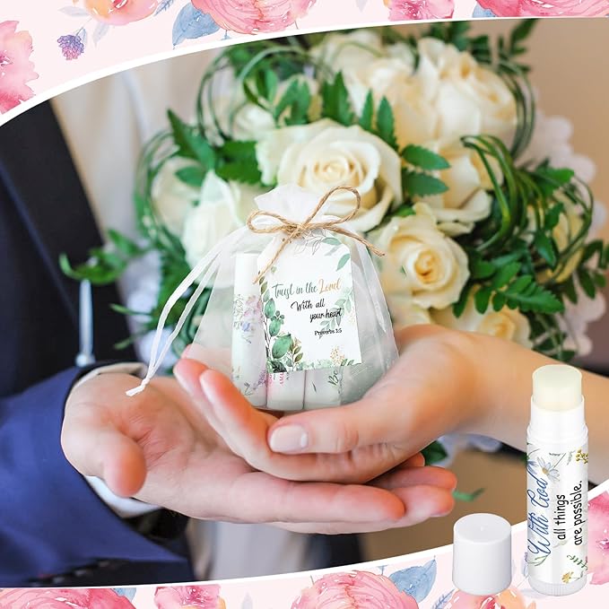 50 Sets Christian Gifts Bulk Lip Balms for Women Honey Religious Scripture Bible Verse Lip Balm Inspirational Motivational Thank you Gifts Floral Church Sunday School Party Favors